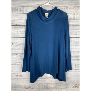 Chicos Cowl neck Blue Long Sleeve Tunic Top Sharkbite 1 Medium Stretch Office